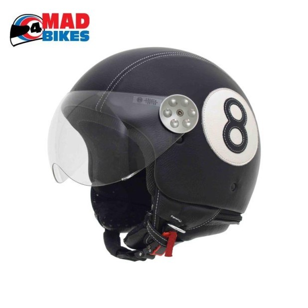 NEW MT RETRO LEATHER 8 BALL MOTORCYCLE SCOOTER HELMET eBay
